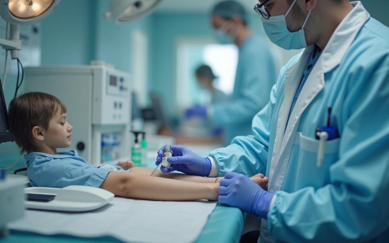 Prélèvement sanguin pour dosage des transaminases ASAT dans un laboratoire médical.