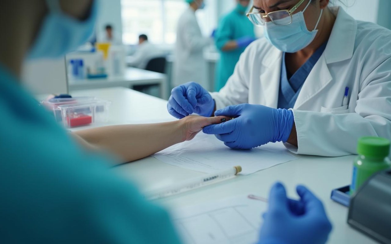 Prise de sang dans un laboratoire médical pour mesurer le VGM.