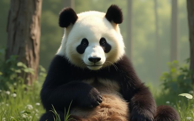 Panda dans un environnement naturel, symbole d'équilibre et de paix.