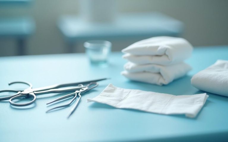 Kit stérile pour retirer des points de suture sur une table propre.