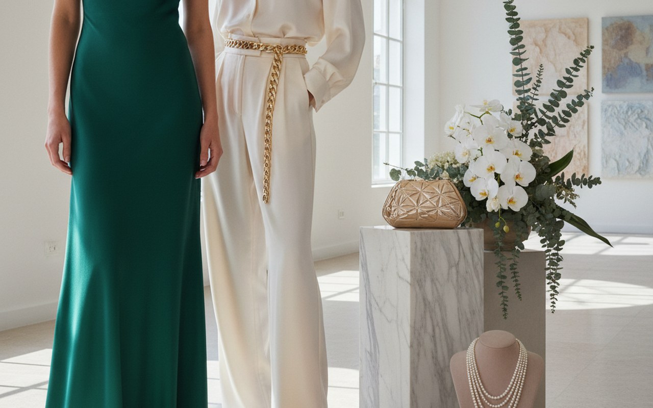 Vêtements en satin élégants dans un cadre lumineux, illustrant la brillance et la texture du satin.