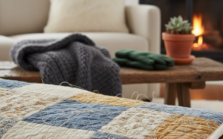 Gros plan sur un tissu matelassé illustrant ses couches et motifs de piqûre.