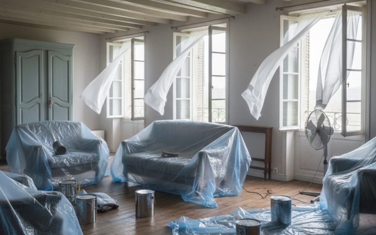 Pièce aérée après traitement au xylophène, meubles protégés.