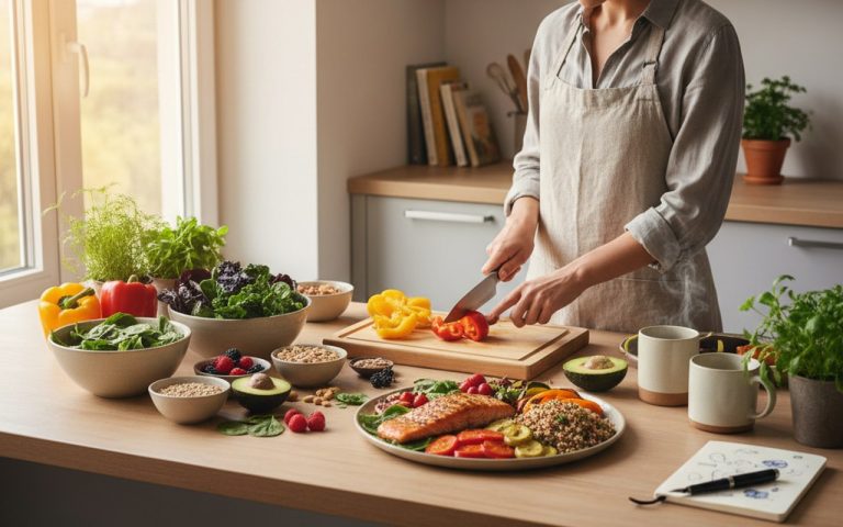 Préparation d'un repas sain pour soulager le stress et les douleurs de la vésicule biliaire.