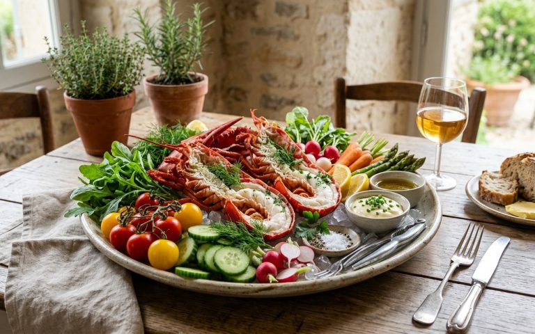 Langouste froide accompagnée de légumes