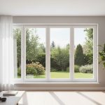 Fenêtre coulissante en PVC dans un intérieur lumineux, illustrant le gain d'espace et la luminosité.