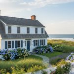 Maison de style Cape Cod dans un cadre côtier, illustrant l'architecture américaine en France.